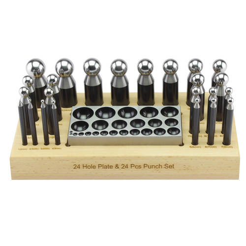 Silver 24 Cavity Dapping Block & 24 Dapping Punch Set W/Stand