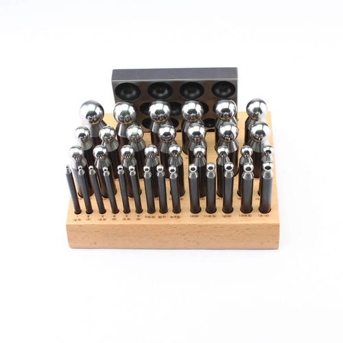Silver 36 Cavity Dapping Block & 36 Dapping Punch Set W/Stand