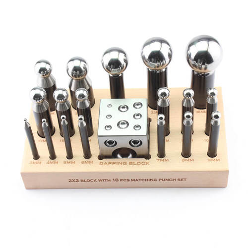 2" square dapping block & 18 dapping punch set w/stand