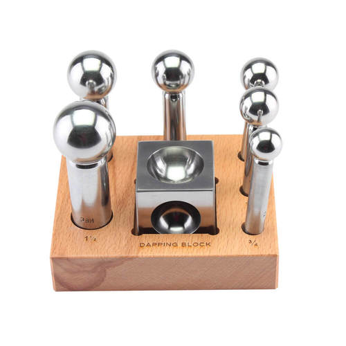 Silver 2" Square Dapping Block & 6 Dapping Punch Set W/Stand