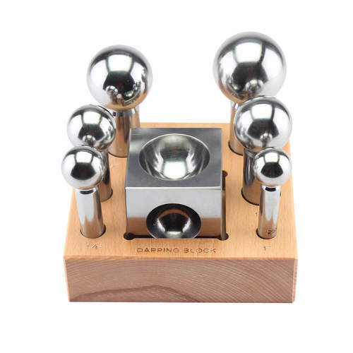 Silver 2.5" Square Dapping Block & 6 Dapping Punch Set W/Stand