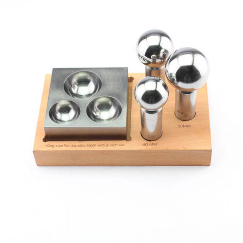 Dapping Punch Set - Carbon Steel, 8.25x5x5.25 Inch | 3 Half Sphere Dapping Block (42, 47, 52mm) & 3 Dapping Punches (40, 45, 50mm) with Heat-Treated Strength and Smooth Finish