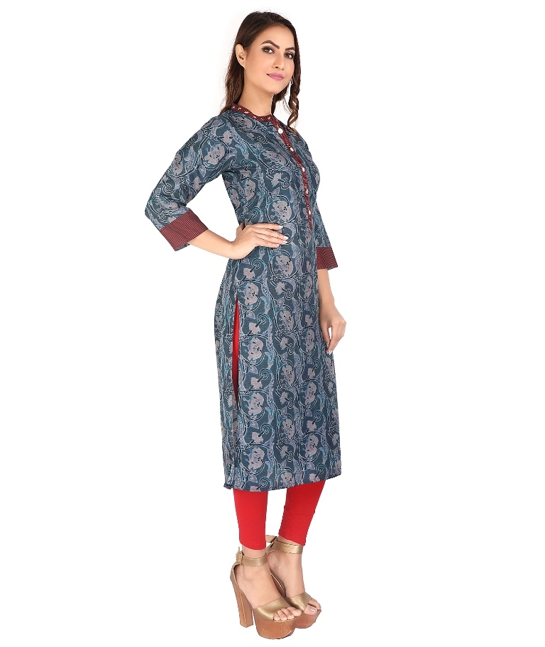 Printed Cotton Kurti - Rayon 14 Kg Heavy, 46 Inches Length | Multi Printed, Trendy Style, Breathable, Plus Size, Handwork, Washable