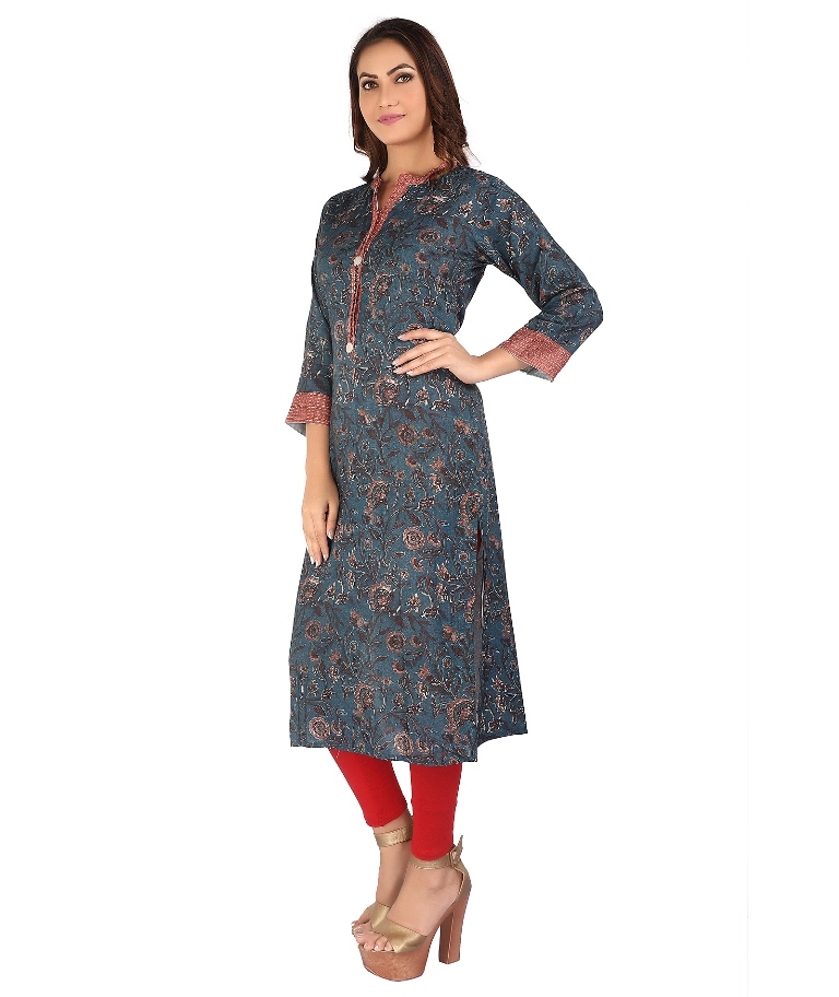 Printed Cotton Kurti - Rayon 14 Kg Heavy, 46 Inches Length | Multi Printed, Trendy Style, Breathable, Plus Size, Handwork, Washable