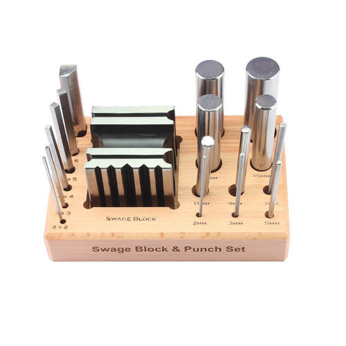 Silver Swage Block & 16 Swage Punch Set W/Stand