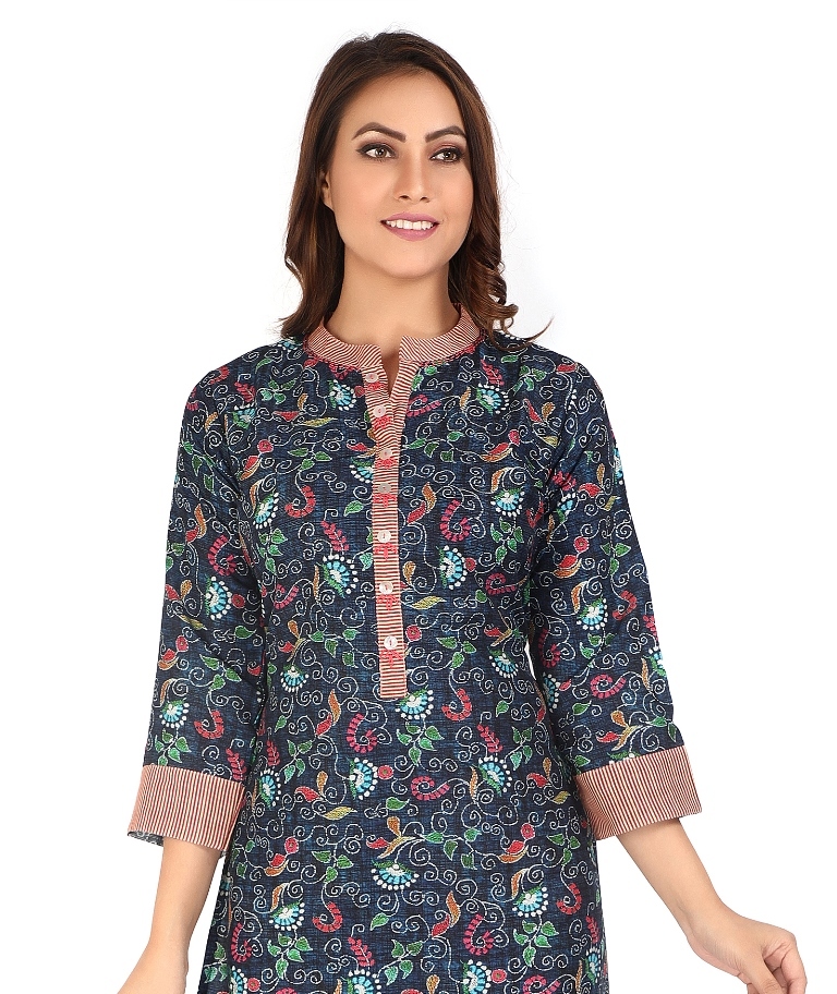 Designer Cotton Kurti - Rayon 14 Kg Heavy Length 46 Inches Size M To 2xl Multi-printed | Breathable Washable 3-4th Sleeve Modern Style Casual To Formal
