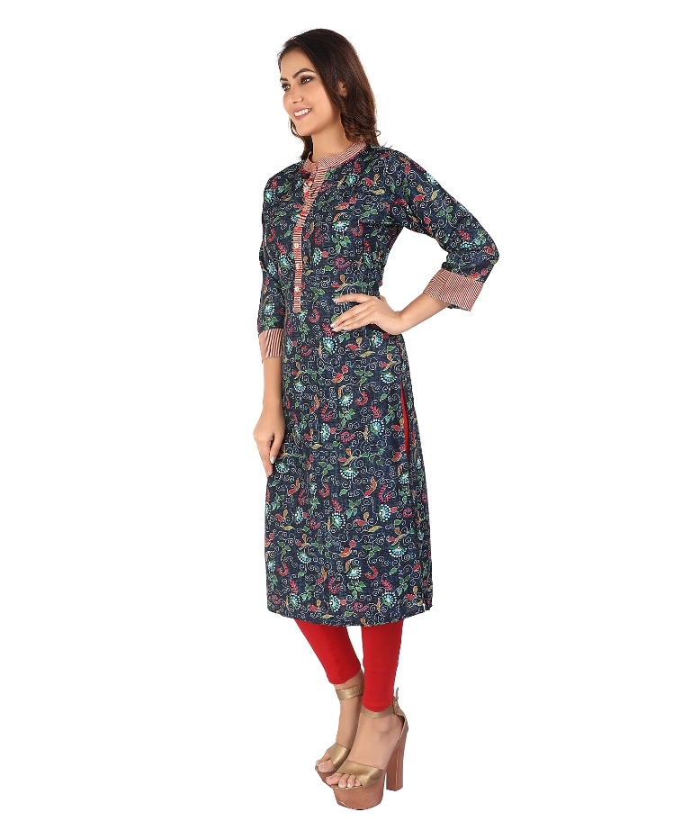 Designer Cotton Kurti - Rayon 14 Kg Heavy Length 46 Inches Size M To 2xl Multi-printed | Breathable Washable 3-4th Sleeve Modern Style Casual To Formal