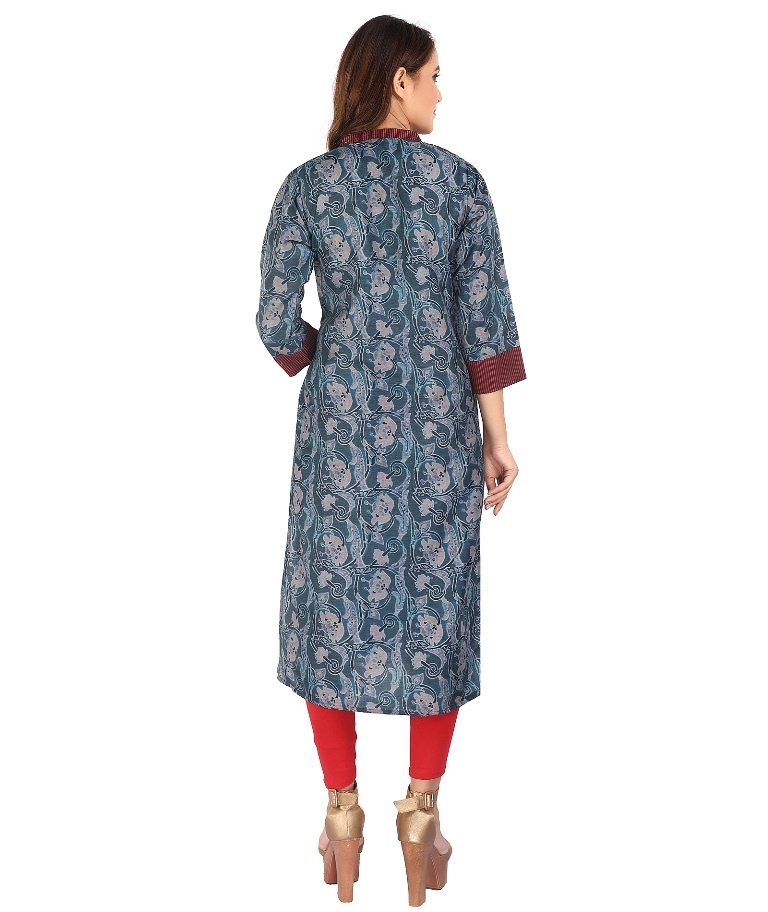 Designer Cotton Kurti - Rayon 14 Kg Heavy Length 46 Inches Size M To 2xl Multi-printed | Breathable Washable 3-4th Sleeve Modern Style Casual To Formal