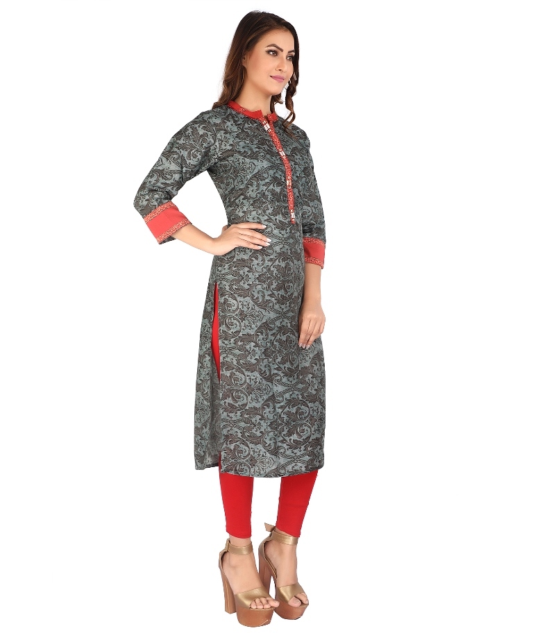 Designer Cotton Kurti - Rayon 14 Kg Heavy Length 46 Inches Size M To 2xl Multi-printed | Breathable Washable 3-4th Sleeve Modern Style Casual To Formal