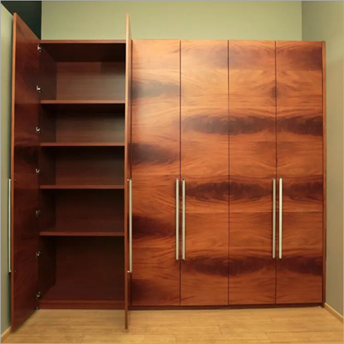 Modern Wooden Wardrobe - Walnut Finish, 72" X 24" X 84" Dimensions, 4 Doors & 5 Shelves, 1 Year Warranty