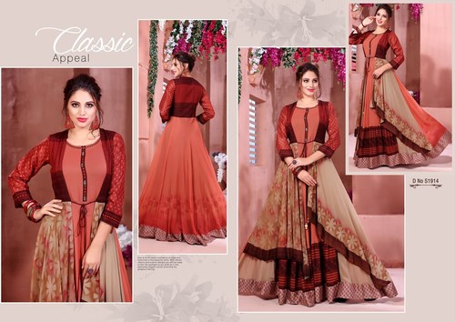 मल्टी स्टाइलिश लॉन्ग जॉर्जेट कुर्ती