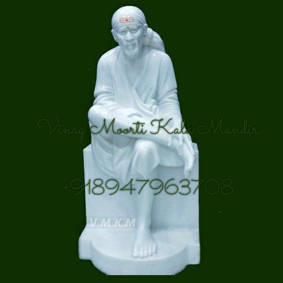 Marble Sai Baba Statue - Pure White Marble, Multicolor, Glossy Finish | Handmade, Durable, Easy To Clean, Religious Theme, 1-6 Foot Size