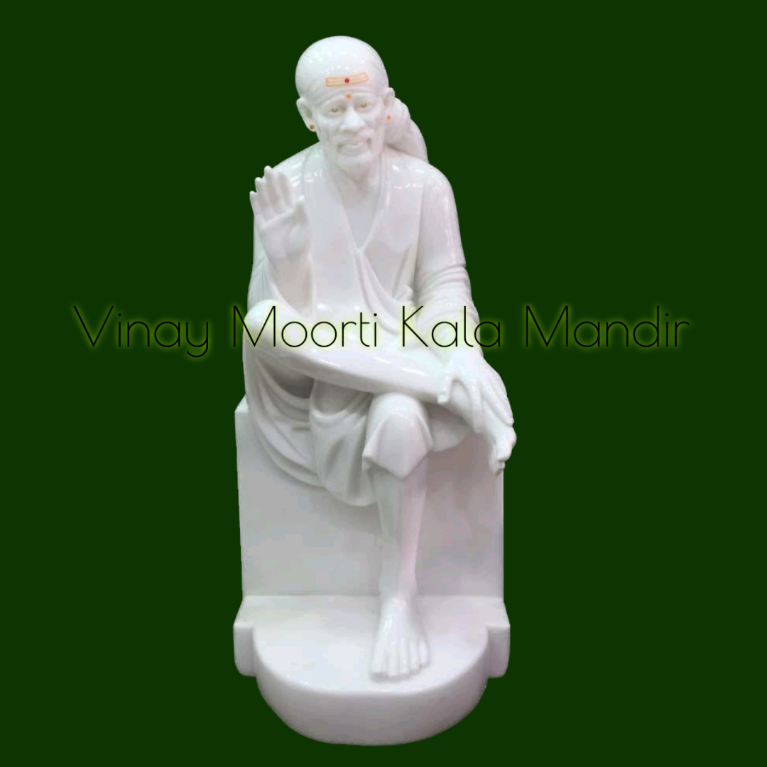 Marble Sai Baba Statue - Pure White Marble, Multicolor, Glossy Finish | Handmade, Durable, Easy To Clean, Religious Theme, 1-6 Foot Size