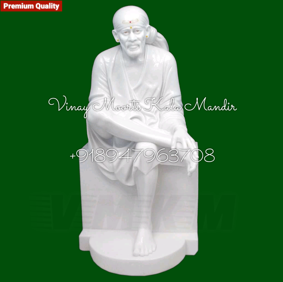 Marble Sai Baba Statue - Pure White Marble, Multicolor, Glossy Finish | Handmade, Durable, Easy To Clean, Religious Theme, 1-6 Foot Size