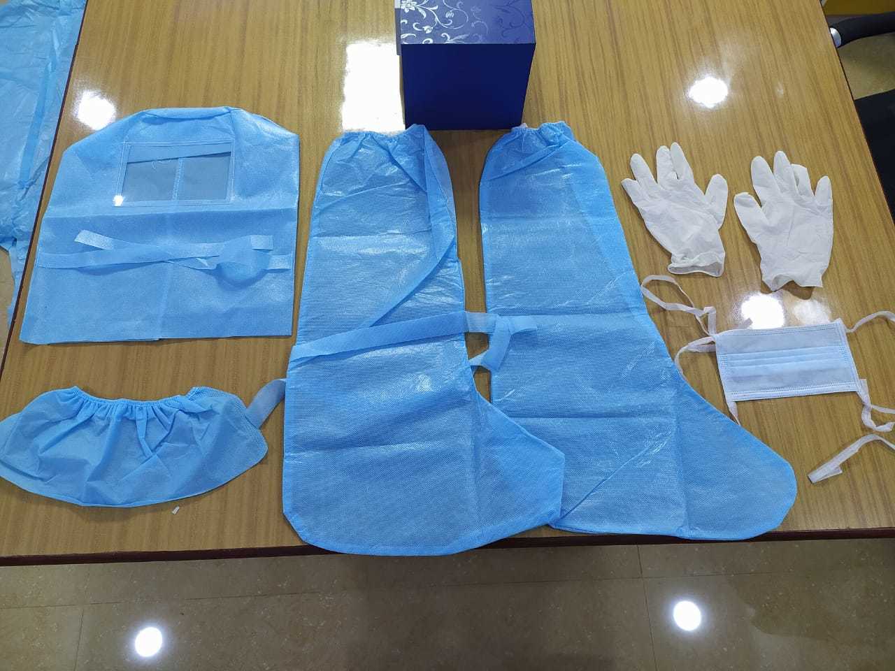 Disposable Ppe Kit - Non-woven Fabric, One Size, Blue Color | 100g Weight, Ce Certified, Individually Packed, 100 Pcs/box