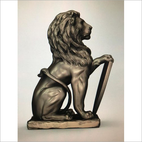 Black Polished Fiber Lion Sculpture