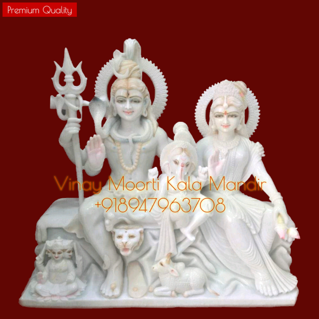 Marble Shiv Parivar Statue - Pure Marble Stones, Height 2-6 Feet, Customizable Size & Design | Handmade, Durable, Easy To Clean, Washable, Polished Finishing