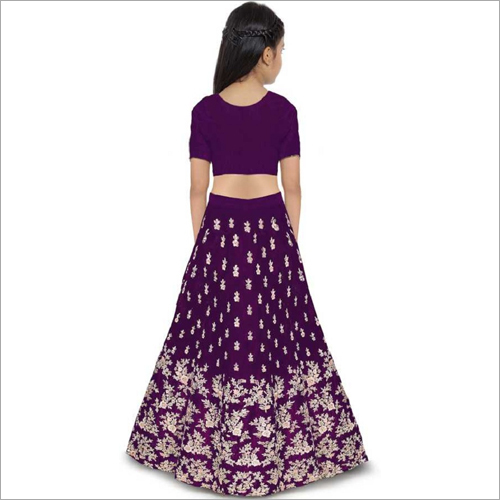 Doll Kids Designer Lehenga Choli - Embroidered Green & Purple Dress, Customized Size, Washable, Perfect Fitting For Girls