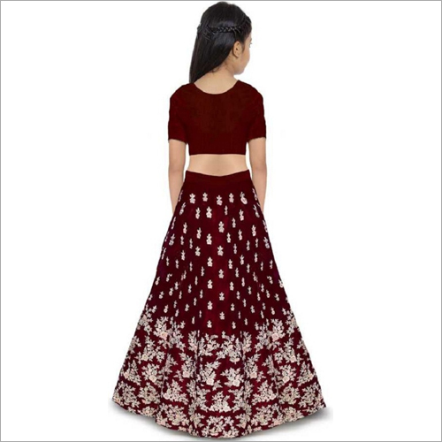Doll Kids Designer Lehenga Choli - Embroidered Green & Purple Dress, Customized Size, Washable, Perfect Fitting For Girls
