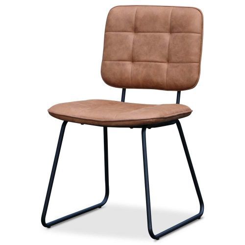 Leather Armless Chair - 47x47x80 cm, Brown Leather with Soft Foam and Iron Base | Industrial Style for Office and Dining Room