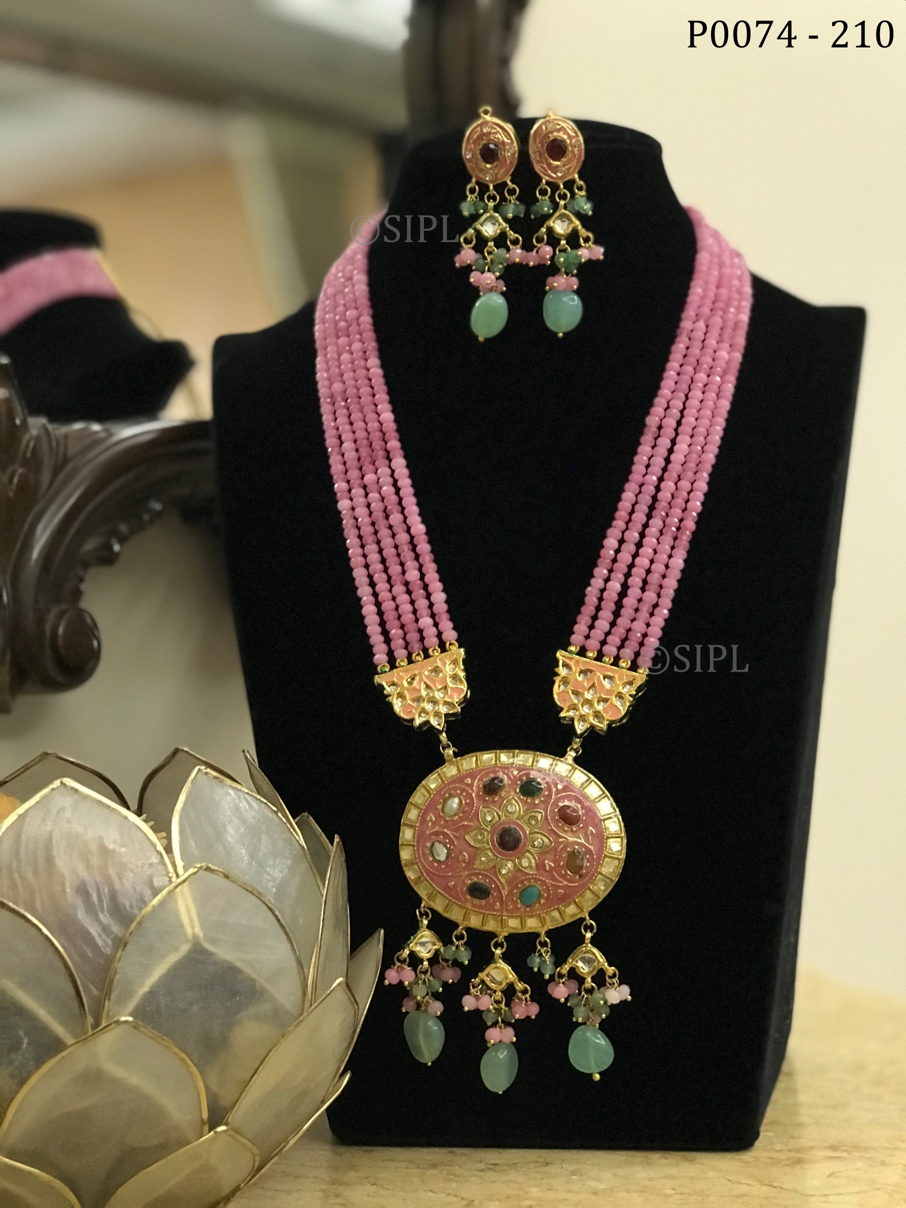 Beautiful Tanjore Style Pendant Set Dangle Earrings