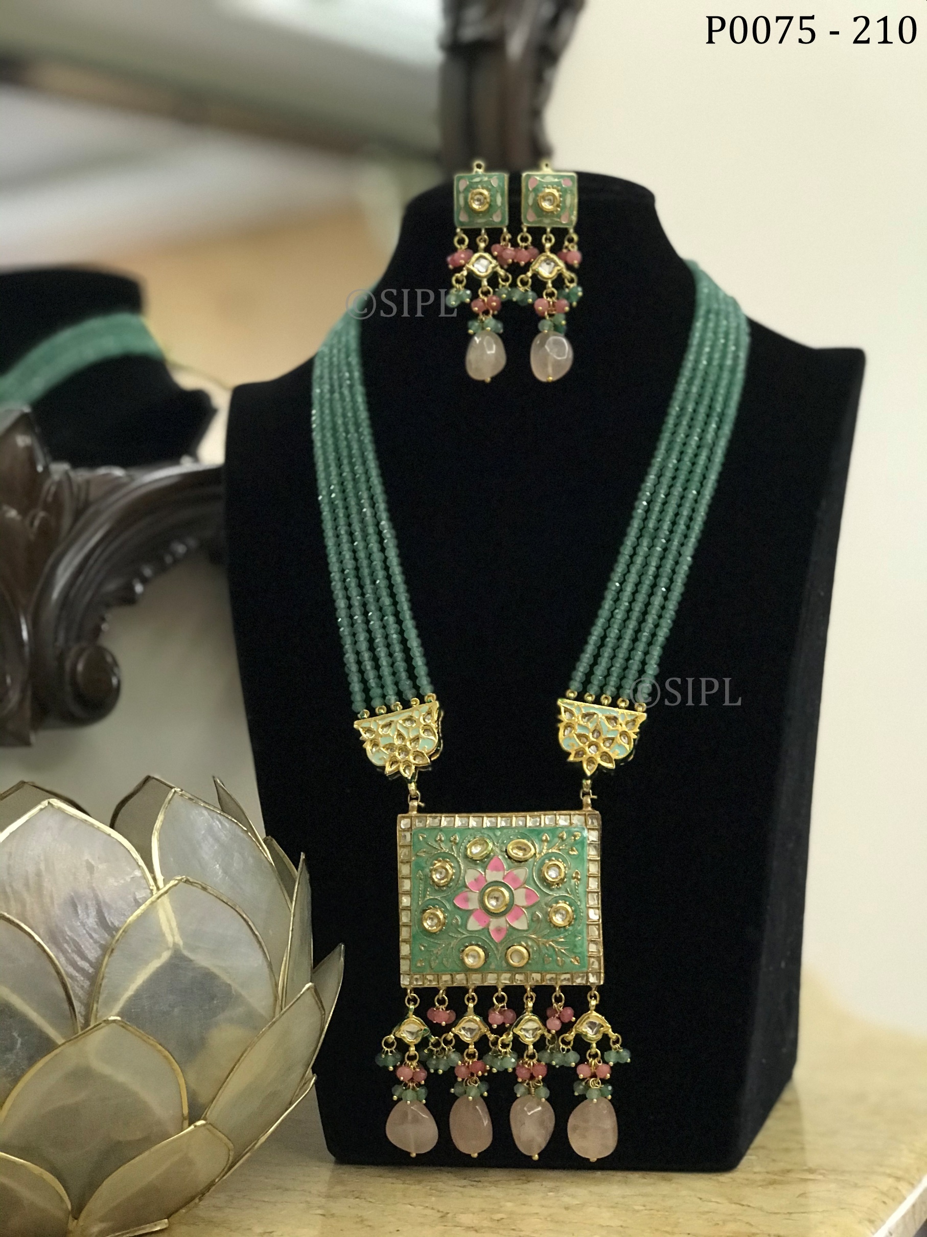 Amazing Tanjore Design Pendant Set Dangle Earrings