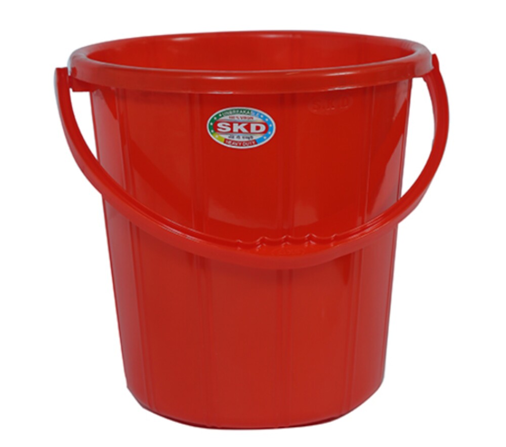 Plastic Bucket - 25 Ltr Capacity | Glossy Finish, Single Cavity, Available in Green, Blue & Red, With Comfortable Handle Grip