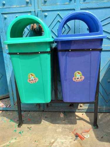 Plastic Dustbin - HDPE/PP Material, 240 Ltr Size, Green & Blue, Dome Shape with Stand | Easy Maintenance, Durable for Home & Public Use