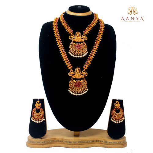 Gold Simple New Design Antique Dual Half Necklace Set