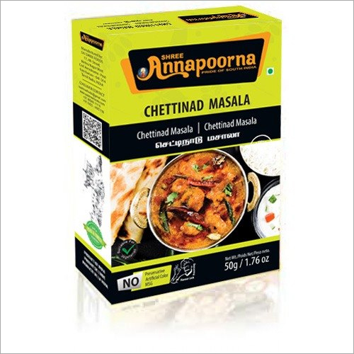 Masala Powder Packaging Box - Paper Material, 50g to 1kg Capacity, Green & Yellow , Rectangle Shape with Matte Lamination Finish