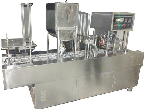 Automatic Cup Filling And Sealing Machine For Dahi, Lassi, Yogurt, Shrikhand (2 Line) - Color: Silver