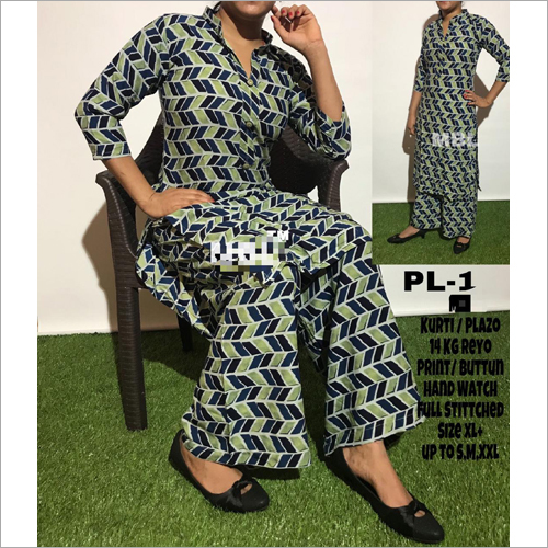 Short Sleeves Ladies Designer Printed Kurti And Palazzo