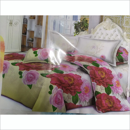 व्हाइट-पिंक फ्लावर प्रिंट कॉटन बेड शीट