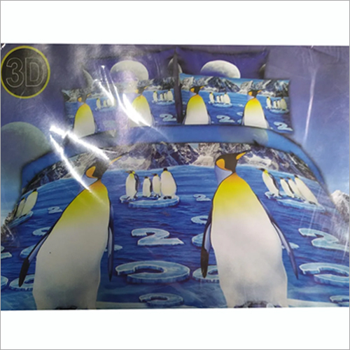 ब्लू-व्हाइट 3D डिज़ाइनर प्रिंट बेड कवर