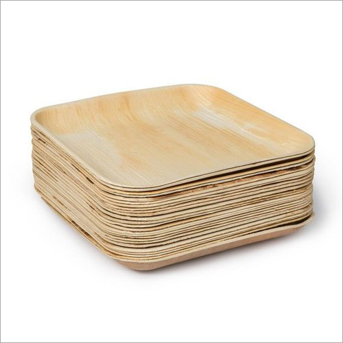 Areca Leaf Square Plate - Areca Leaf Material, Quarter Size, Light Brown Color | Disposable, Lightweight, Suitable for Commercial & Household Use