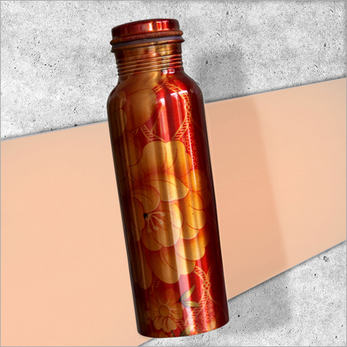 Floral Printed  Copper Bottle Size: 500 Ml