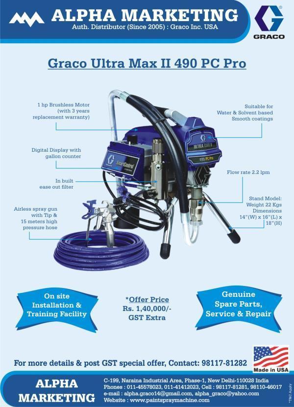 Graco Ultra Max Ii 490 Airless Paint Sprayer Power Consumption: 230 Volt-ampere-reactive (Var)