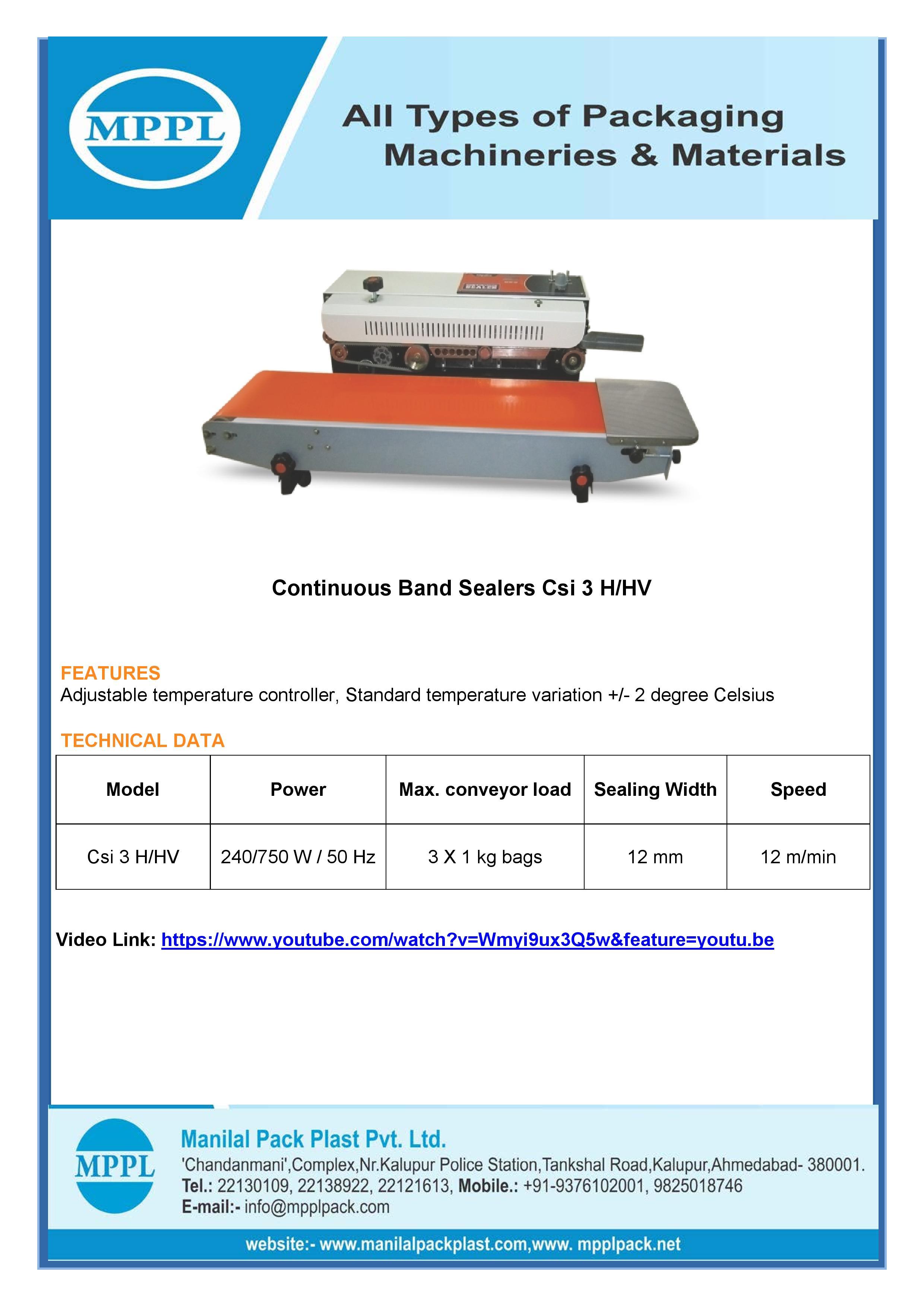 Horizontal Continuous Band Sealer - 240/750w Power, Sealing Width 12mm, 12m/min Automation Speed | Adjustable Temperature Controller, New Condition, Suitable For Bag And Pouch Sealing