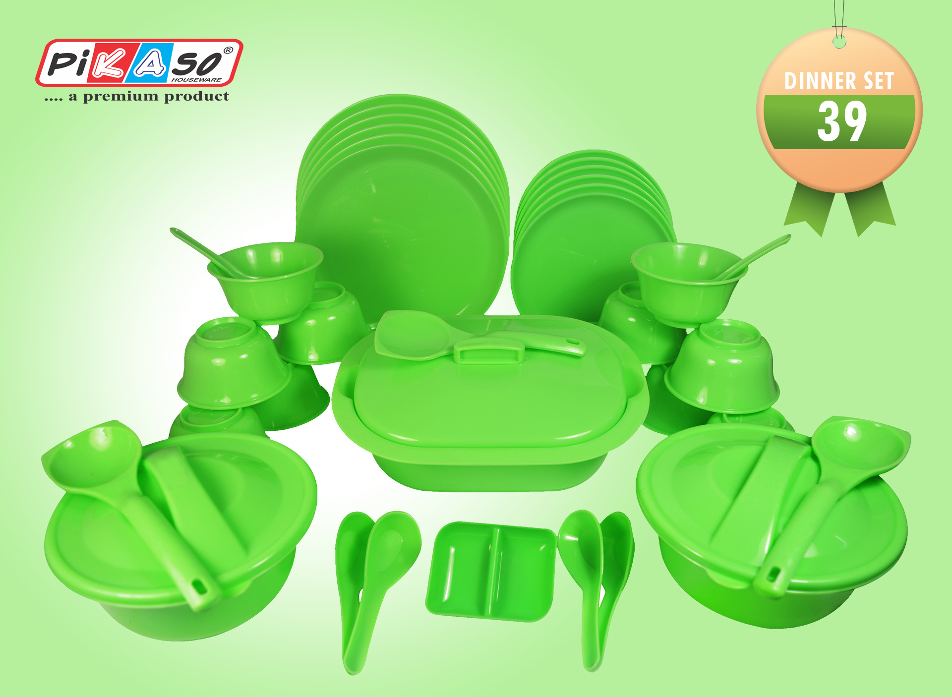 White-orange-yellow-green Round Dinner Set (39 Pc Set)