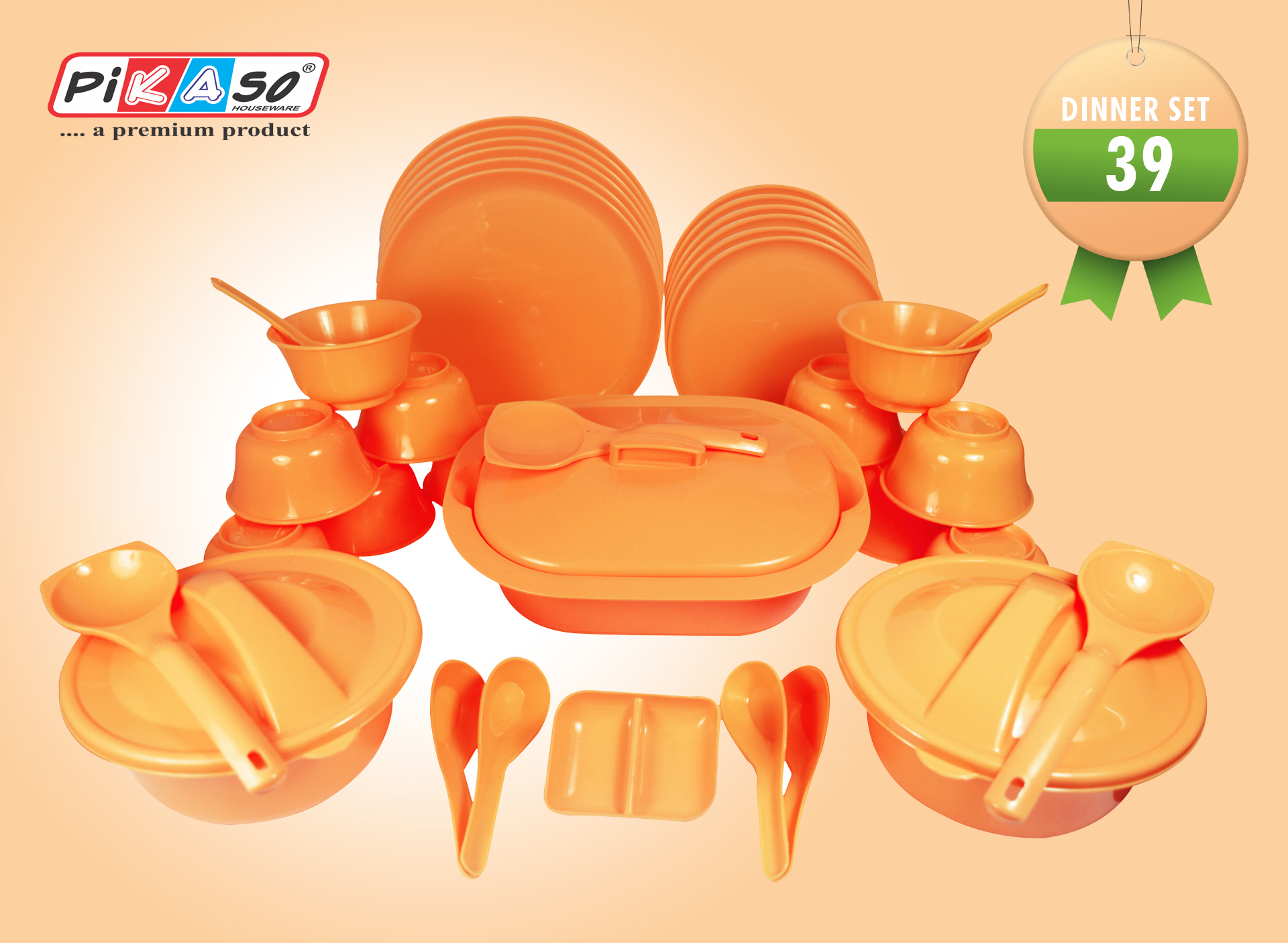 White-orange-yellow-green Round Dinner Set (39 Pc Set)