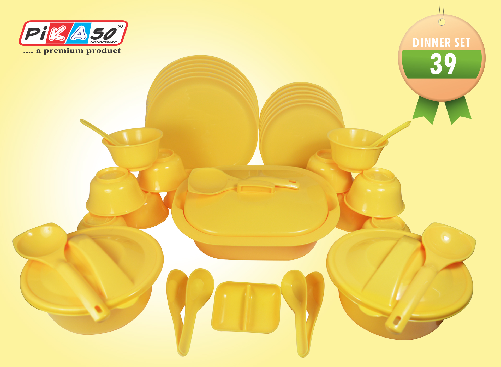White-orange-yellow-green Round Dinner Set (39 Pc Set)