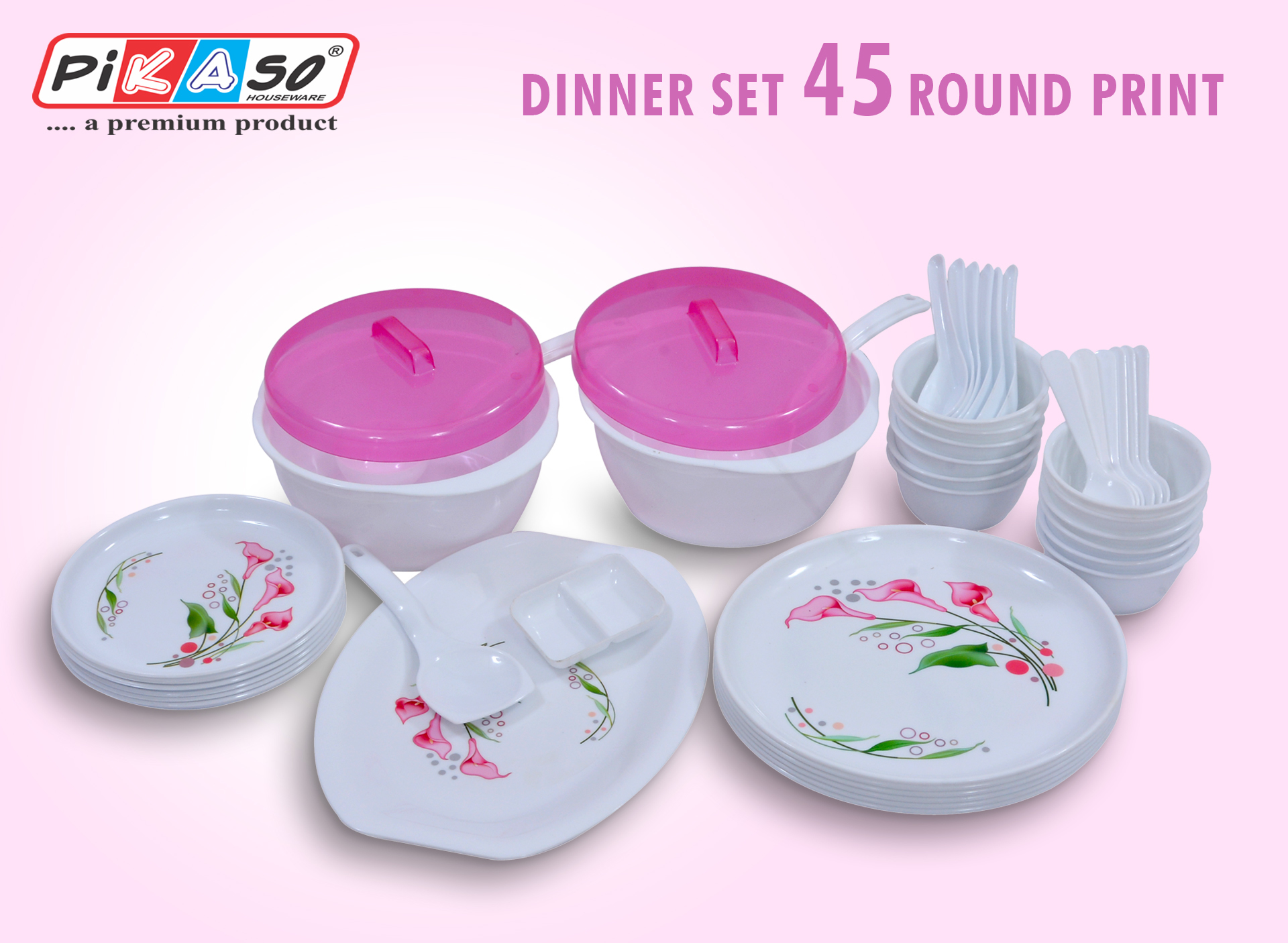 White-orange-yellow-green Round Dinner Set (45 Pc Set)