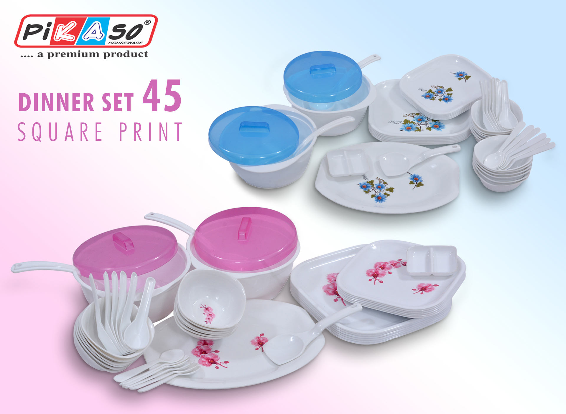 White-orange-yellow-green Square Dinner Set 45 Pcs