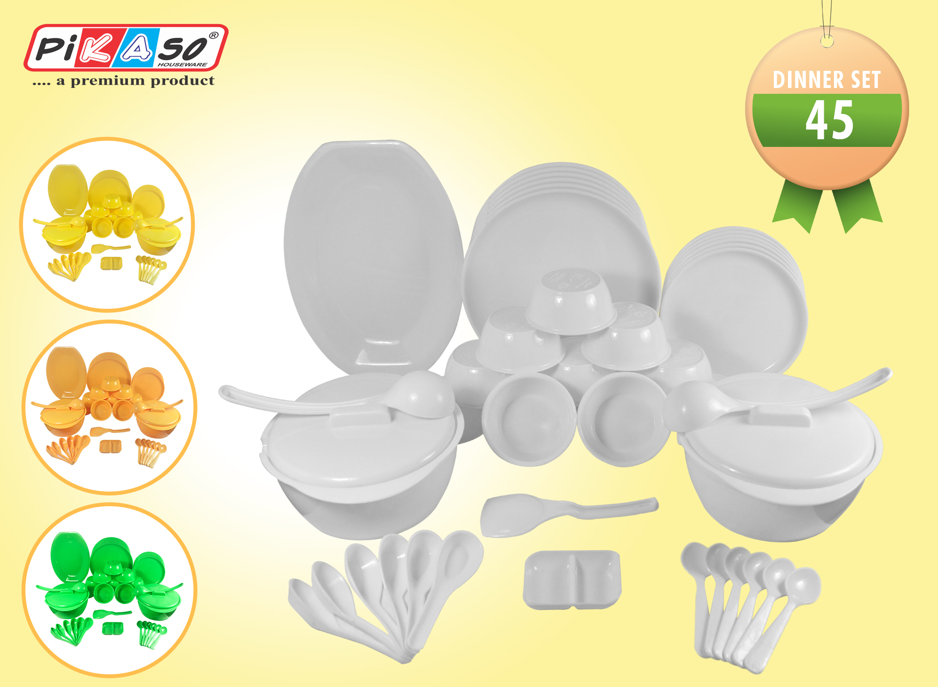 White-orange-yellow-green Square Dinner Set 45 Pcs