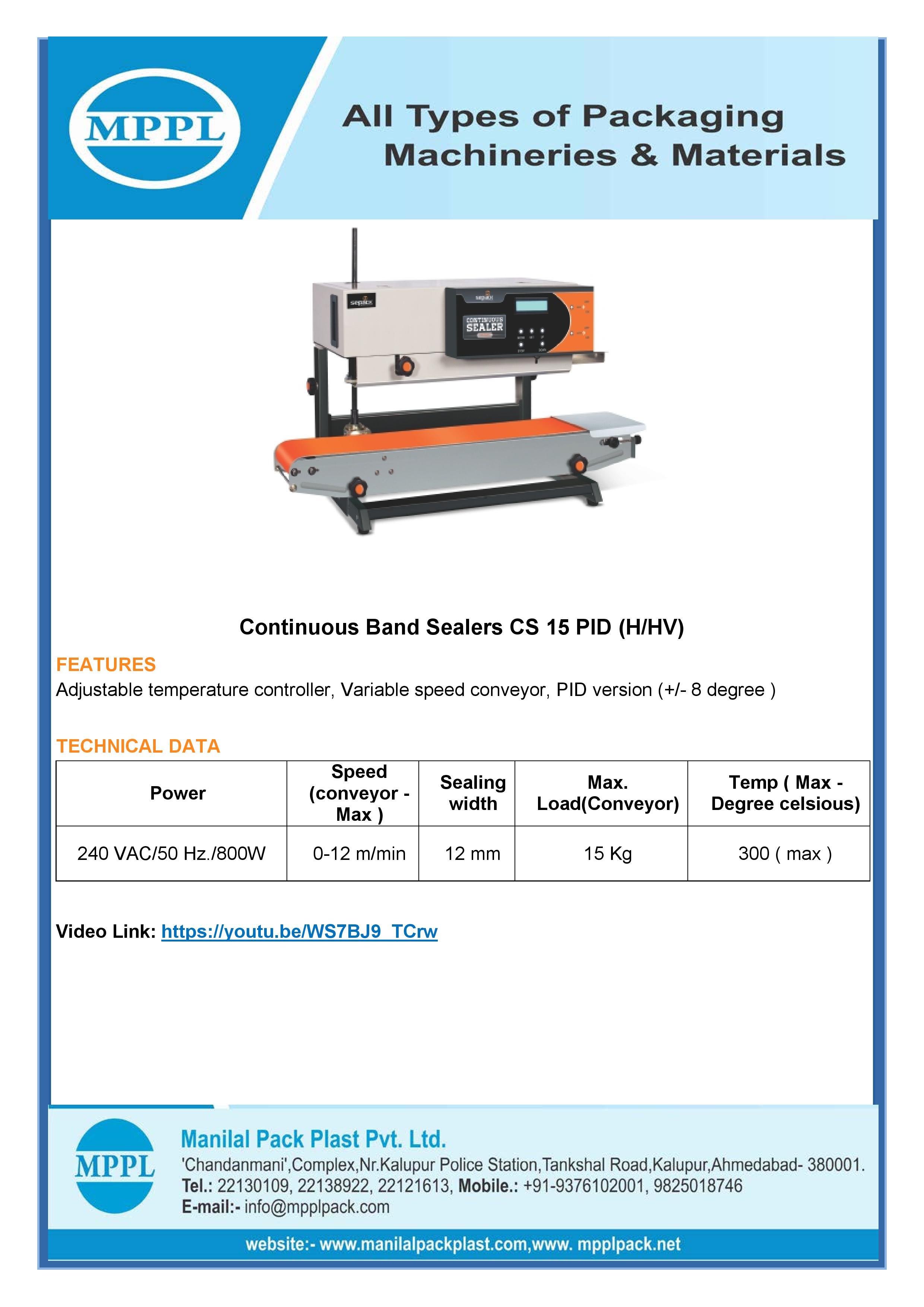 Continuous Band Sealer Cs 15 Pid H Hv - Application: Bag Sealing