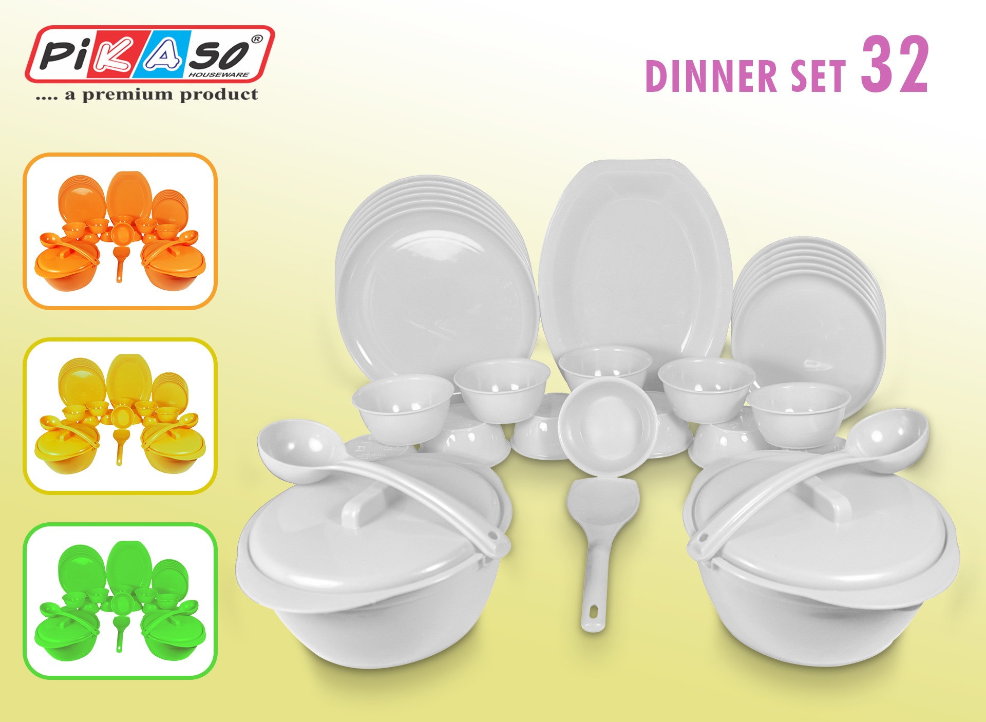 White-orange-yellow-green Square Dinner Set 32 Pcs.