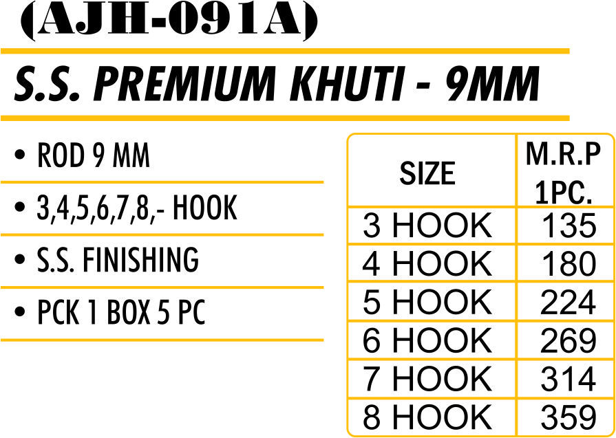 Premium Khuti Cloth Hangers - Stainless Steel Material, 3-8 Hook Sizes , Glossy/matt Finish, Wall Mounted Design, 5-piece Box Packaging