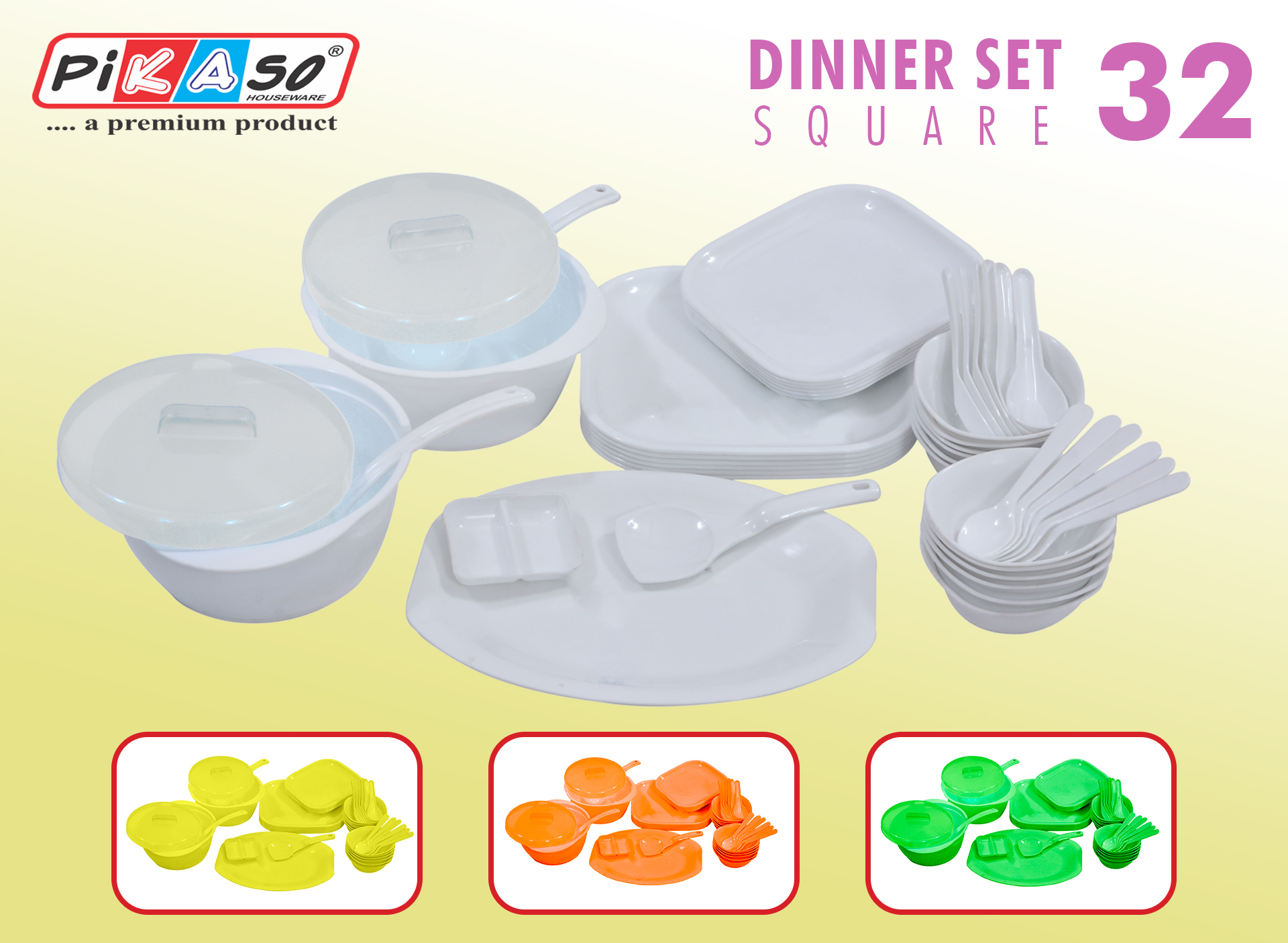Square Printed Dinner Set - 32 Piece Polypropylene Dinnerware | Stylish Square Design For Modern Households