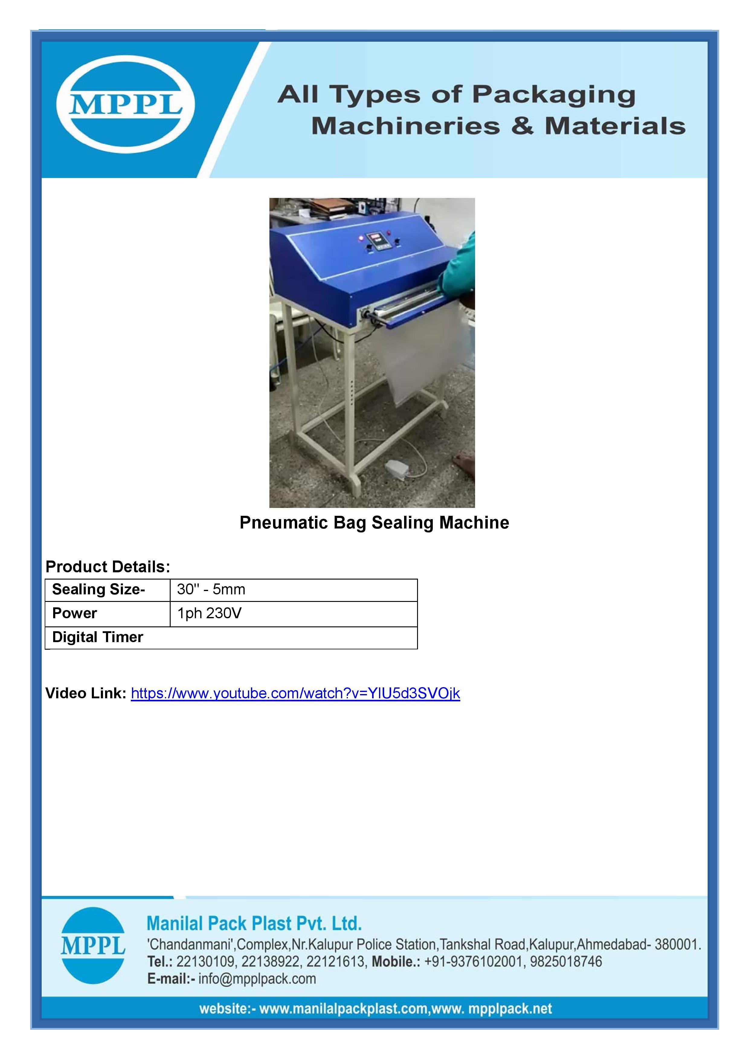 Pnumatic Bag Sealing Machine - Power: 1ph 230v Volt (V)