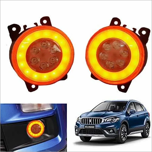 DRL Yellow Ring with 6 LED Car Fog Light-2Pcs For Brezza, Alto K10, Ritz, Ford Fiesta, Kwid, Maruti Suzuki Wagon R, Tata Nexon, Celerio, Corolla Altis, S-cross, Maruti Suzuki Dzire